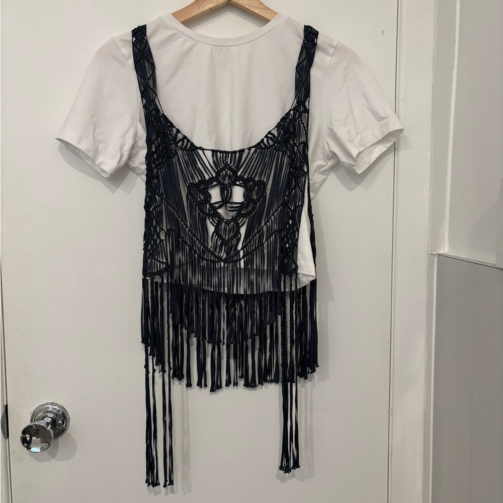 Topshop Fringe Vest – Teal | Size Small